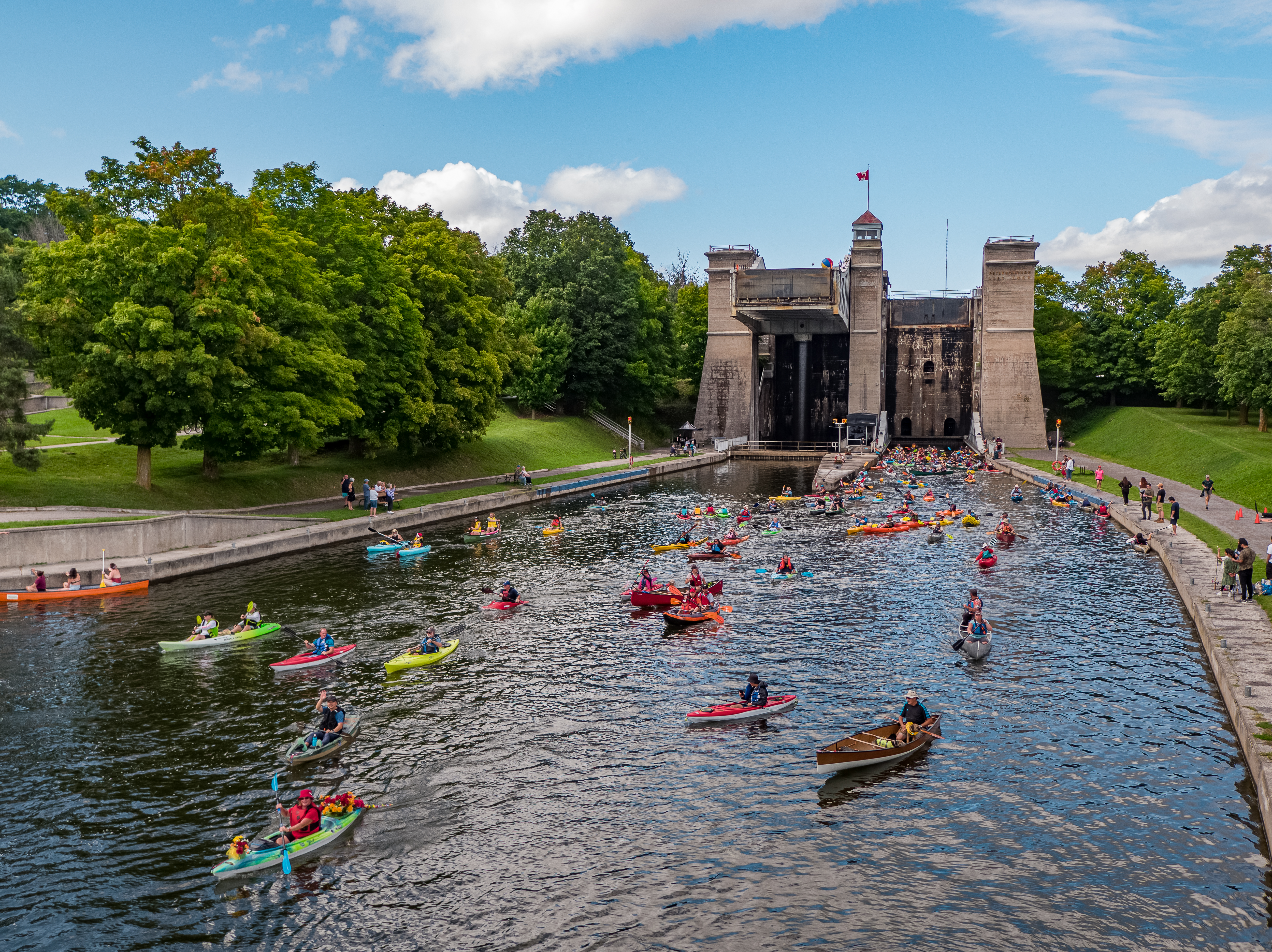  Paddlers Exiting Peterborough Lift Lock 2nd Run at Annual Lock and Paddle Event - August 2023