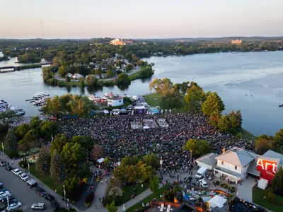 Overhead view of a Musicfest concert in Del Crary Park